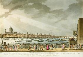 Lord Nelson''s funeral procession by water from Greenwich to Whitehall from ''The History and Graphi