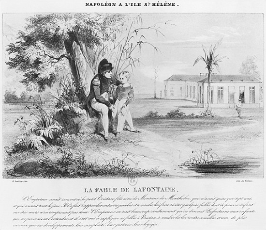 Napoleon I (1769-1821) on the island of St. Helena, explaining the Fables of Jean de La Fontaine to  de (after) Karl Loeillot-Hartwig