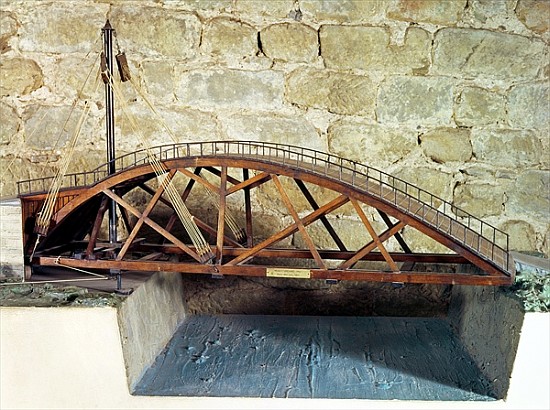 Model of a swing bridge made from one of Leonardo''s drawings de (after) Leonardo da Vinci