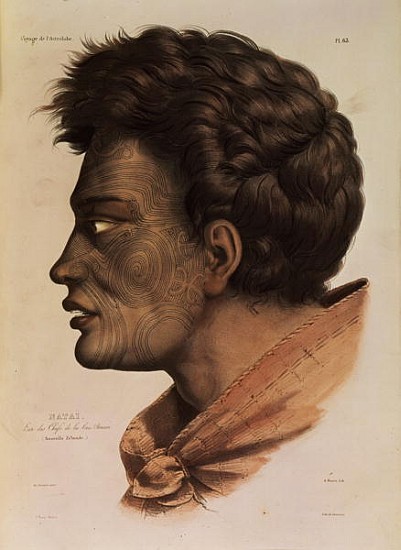 Natai, a Maori chief from Bream Bay, New Zealand, plate 63 from ''Voyage of the Astrolabe''; engrave de (after) Louis Auguste de Sainson