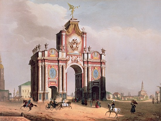 The Red Gate in Moscow, printed Lemercier, Paris, 1840s de (after) Louis Jules Arnout