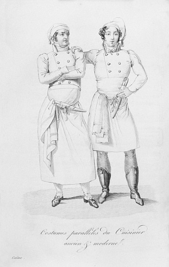Costumes of cooks from different eras, from ''Le Maitre d''Hotel francais'' Marie Antoine Careme, pu de (after) Marie Antoine Careme