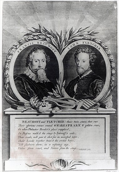 Francis Beaumont and John Fletcher; engraved by T. Ryder de (after) Michael (Angelo) Rooker