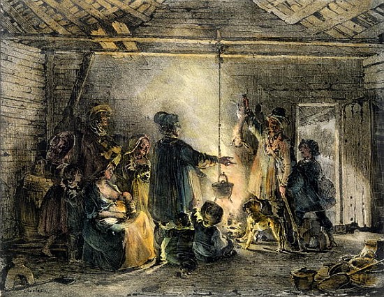 Interior of a Coal-Miner''s Hut; engraved by Godefroy Engelmann (1788-1839) 1829 de (after) Nicolas Toussaint Charlet