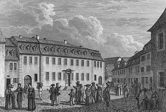 The house of Johan Wolfgang von Goethe (1749-1832) in Weimar; engraved by Ludwig Schutze (1807-72) 1 de (after) Otto Wagner