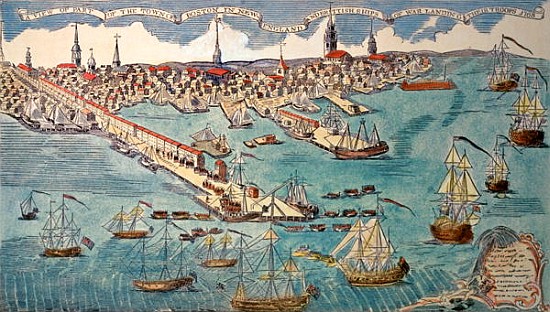A View of Part of the Town of Boston in New England and British Ships of War Landing Their Troops de (after) Paul Revere
