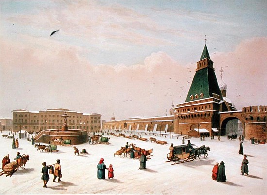 Loubyanska Square in Moscow, printed Louis-Pierre-Alphonse Bichebois (1801-50) de (after) Paul Marie Roussel