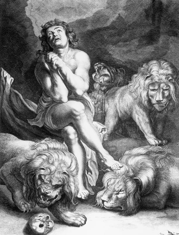 Daniel in the Lions'' Den; engraved by Abraham Blooteling (1640-90) de (after) Peter Paul Rubens