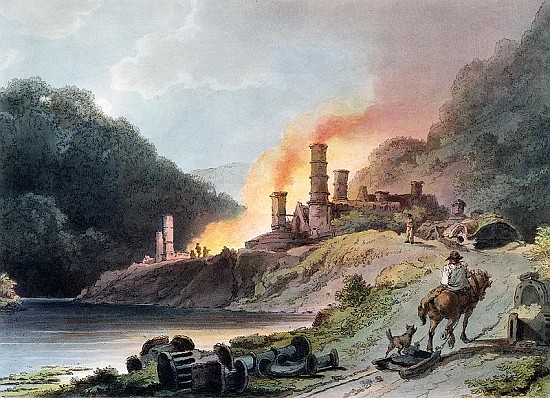 Iron Works, Coalbrookdale; engraved by William Pickett, c.1805 de (after) Philippe de Loutherbourg