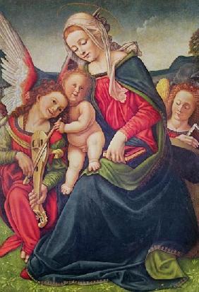 Virgin and Child and angel musicians