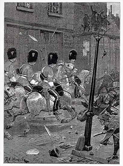 The Irish Land League Agitation: Scots Greys charging the mob at Limerick, illustration from ''The I de (after) Richard Caton Woodville