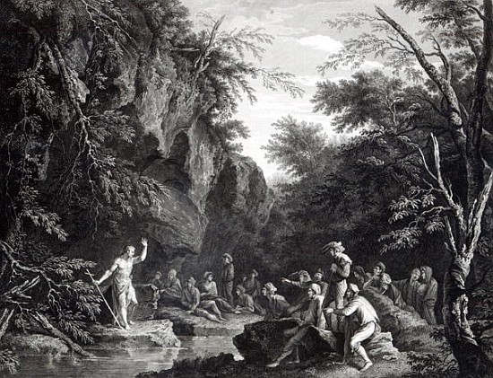Saint John preaching in the Wilderness; engraved by John Browne de (after) Salvator Rosa