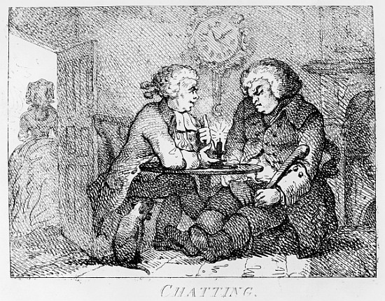 Chatting, illustration from ''Picturesque Beauties of Boswell, Part the First'', etched by Thomas Ro de (after) Samuel Collings