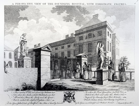 A perspective view of the Foundling Hospital; engraved by Edward Rooker de (after) Samuel Wale