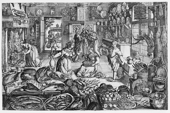 Kitchen scene in the early seventeenth century de (after) Schelte Adams Bolswert