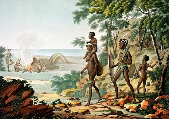 Port Jackson, New Holland: Aboriginal Family, from ''Voyage Autour du Monde sur les Corvettes de L'' de (after) Sebastien (Denis Sebastien) Leroy