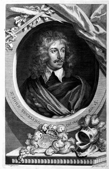 Sir John Suckling; engraved by George Vertue de (after) Sir Anthony van Dyck