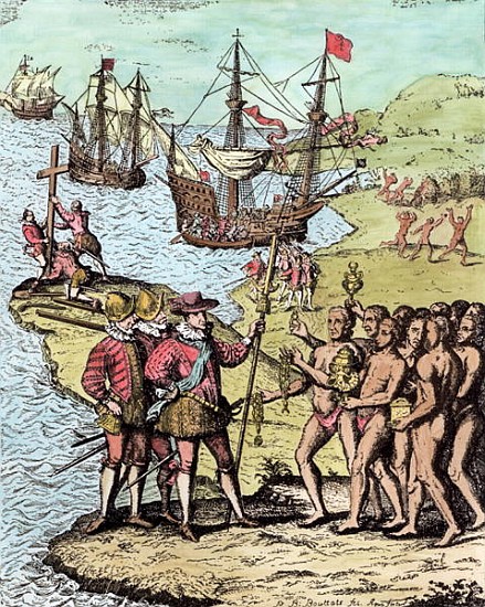 Columbus at Hispaniola, from ''The Narrative and Critical History of America'', edited Justin Winsor de (after) Theodore de Bry