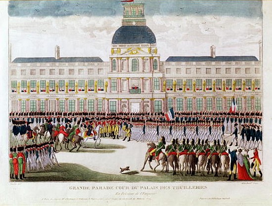 Parade in the Courtyard of the Palais des Tuileries in the Presence of the Emperor; engraved by Blan de (after) Thomas Naudet