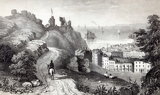 Hastings Castle from the Revd W. Wallinger''s Plantation; engraved by R. Martin de (after) Thomas Ross