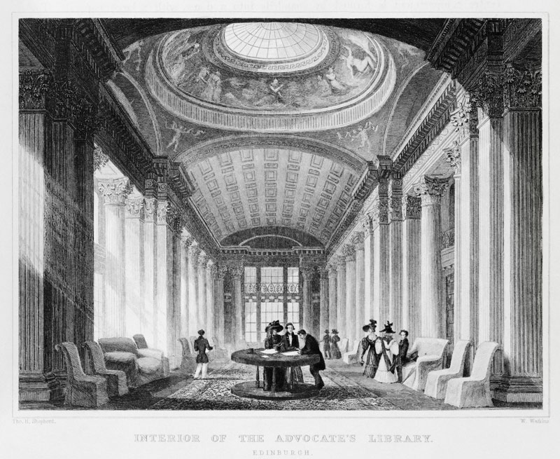 Interior of the Advocate''s Library, Edinburgh; engraved by William Watkins de (after) Thomas Hosmer Shepherd