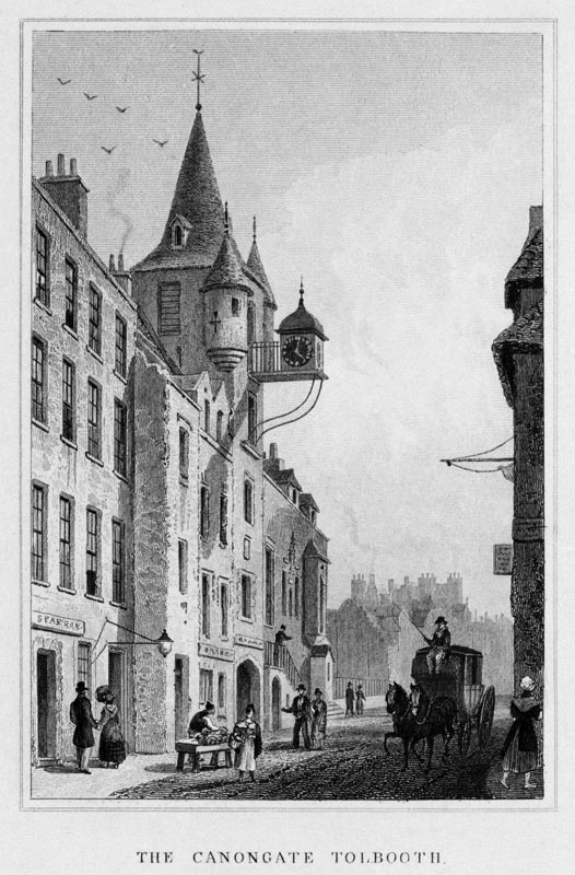 The Canongate Tolbooth, Edinburgh; engraved by Thomas Barber de (after) Thomas Hosmer Shepherd