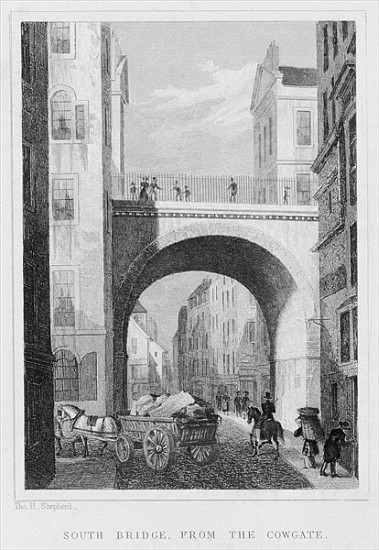 South Bridge from the Cowgate, Edinburgh ; engraved by William Watkins de (after) Thomas Hosmer Shepherd