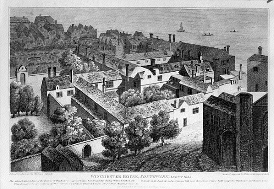 Winchester House, Southwark in about 1649, published in 1812 de (after) Wenceslaus Hollar