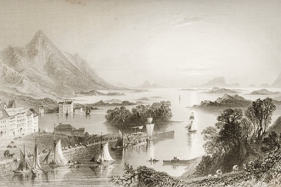 Clew Bay seen from Westport, County Mayo, from ''Scenery and Antiquities of Ireland'' de (after) William Henry Bartlett