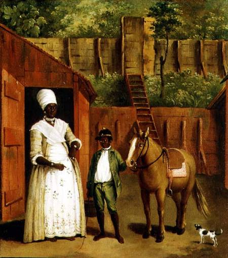 A Negro Mother and Son with a Pony outside a Stable de Agostino Brunias
