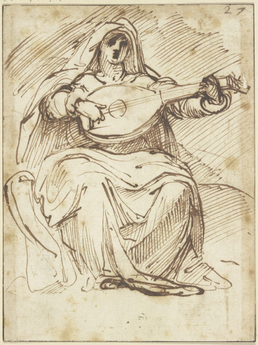Female lute player de Agostino Carracci