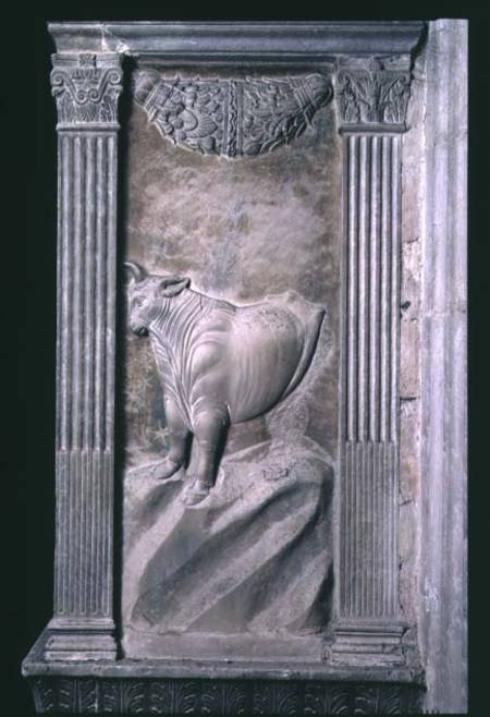 Taurus represented by the bull from a series of reliefs depicting planetary symbols and signs of the de Agostino  di Duccio