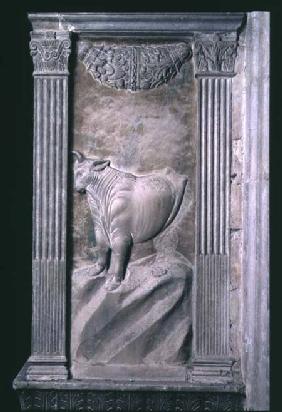 Taurus represented by the bull from a series of reliefs depicting planetary symbols and signs of the