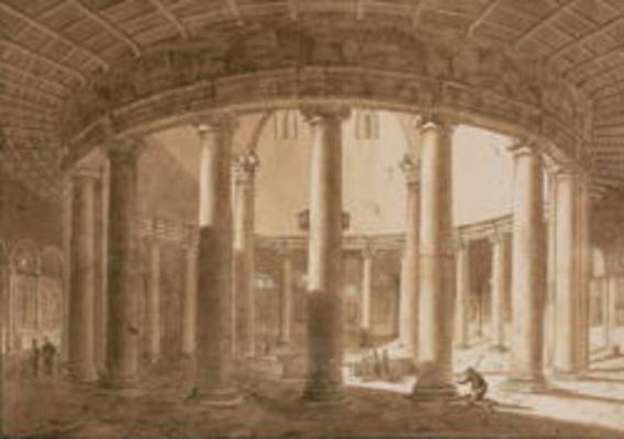 Interior of the Temple of Claudius in Rome, c.1800 (pen & sepia wash on paper) de Agostino Tofanelli