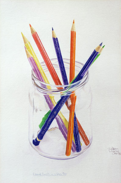Coloured Pencils in a Jar, 1980 (coloured pencil on paper)  de Alan  Byrne