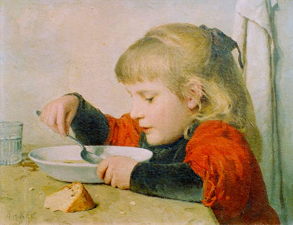 Girl eating soup de Albert Anker