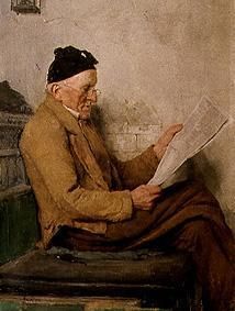 Reading smallholder on the fireside bench de Albert Anker