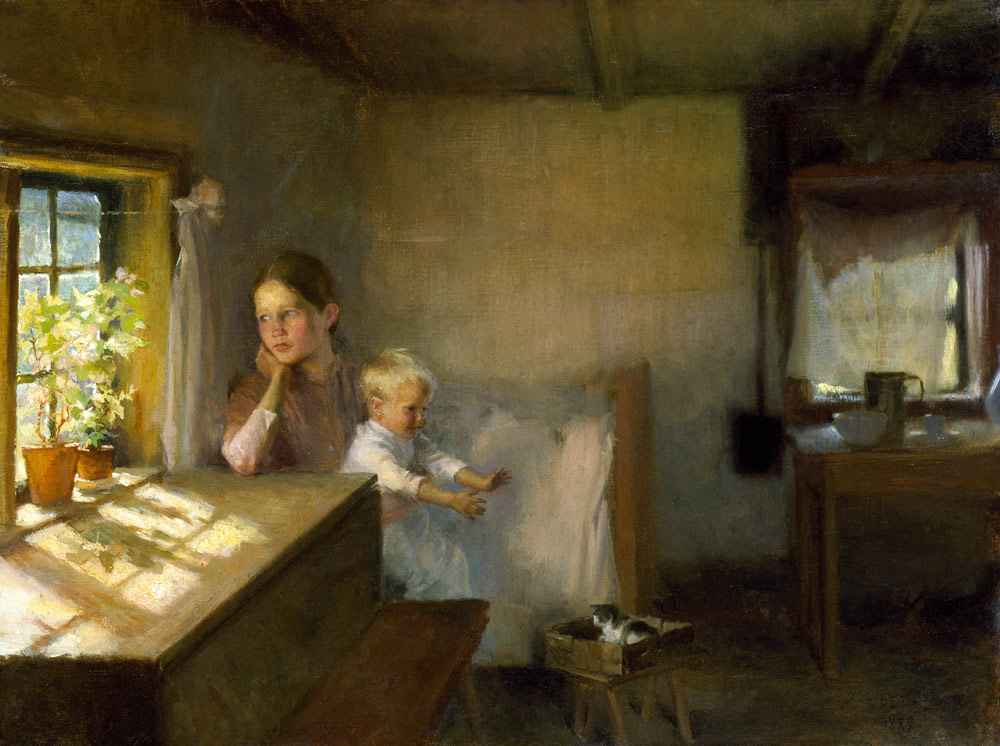 A Woman and Child in a Sunlit Inter– ior de Albert Edelfelt