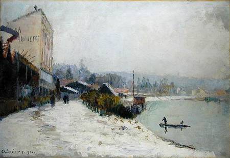 Le Seine au Bas-Meudon, Temps de neige de Albert Lebourg