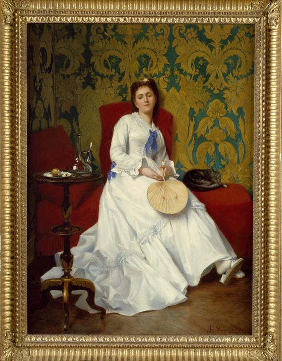Lady in white with fan de Albert Roosenboom