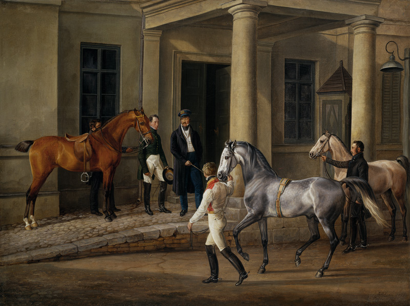 Two noble horses are demonstrated to the lord of t de Albrecht Adam