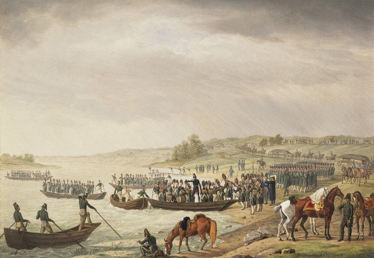 Italian Corp of Eugene Beauharnais Crossing the Niemen on 30 June 1812 de Albrecht Adam