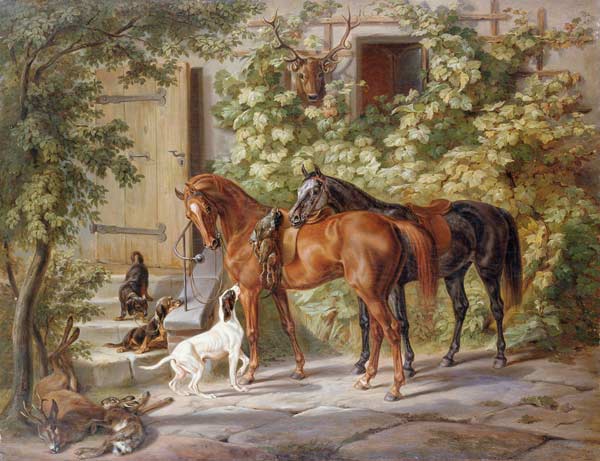 Horses at the Porch de Albrecht Adam