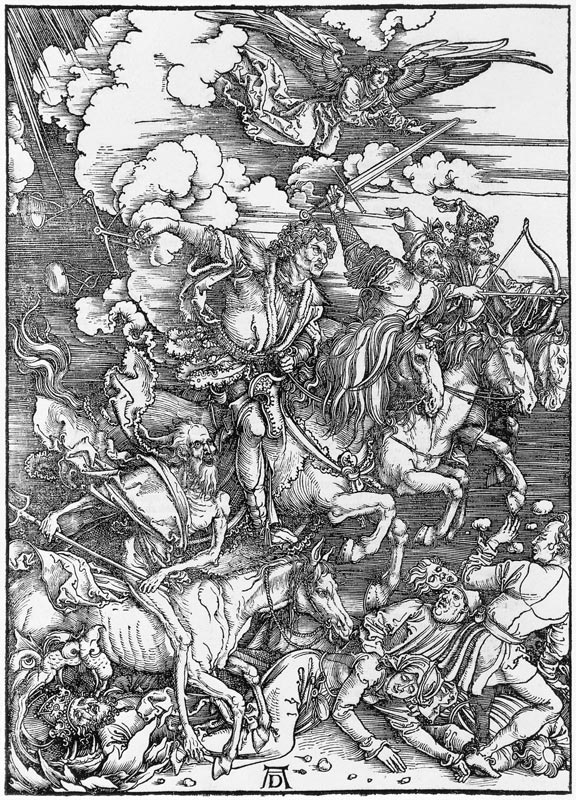 The apocalyptic riders (woodcut, uncolored) de Alberto Durero