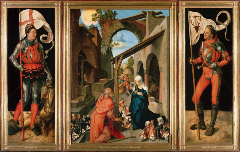 Paumgartner Altarpiece: Central Panel, the Nativity and Members of the Paumgartner Family; Left Hand de Alberto Durero