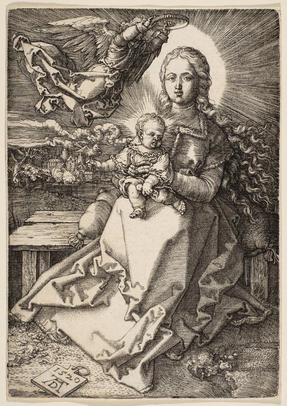 Virgin and Child Crowned by an Angel de Alberto Durero