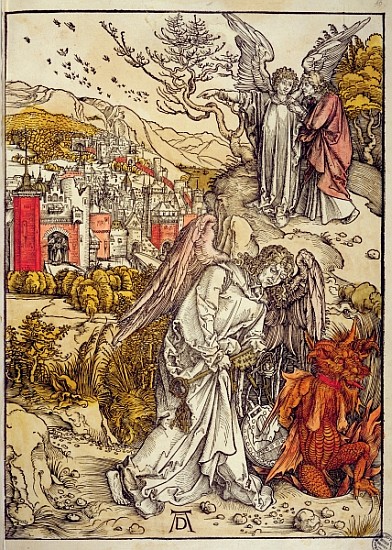 Angel with the Key of the Abyss, 1498 (colour woodcut) de Alberto Durero
