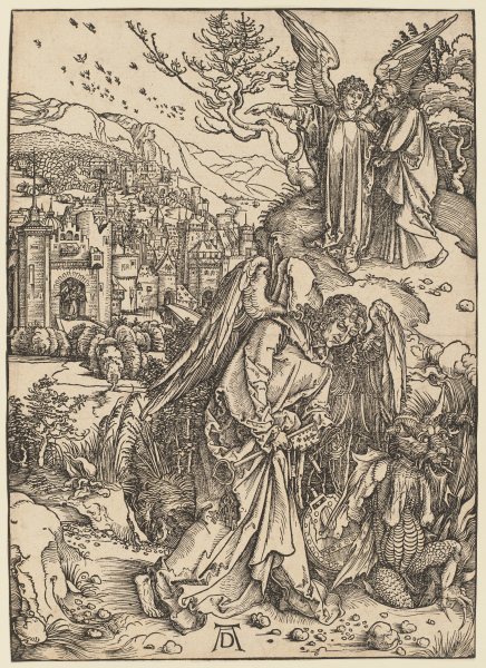 Der Engel mit dem Schlüssel zum Abgrund, aus der Folge der Apokalypse, Latein-Ausgabe b 1511 de Alberto Durero