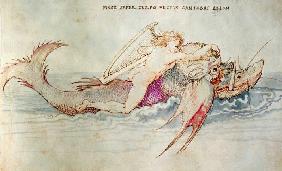 Der griechische Poet Arion reitet auf dem Delphin