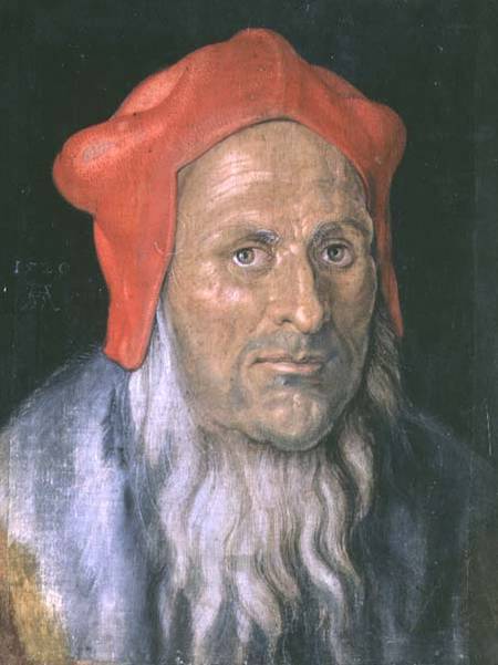 Portrait of a Bearded Man in a Red Hat de Alberto Durero
